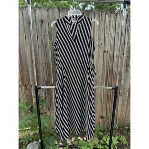 Anne Klein Black & White Striped Midi Dress – Size S